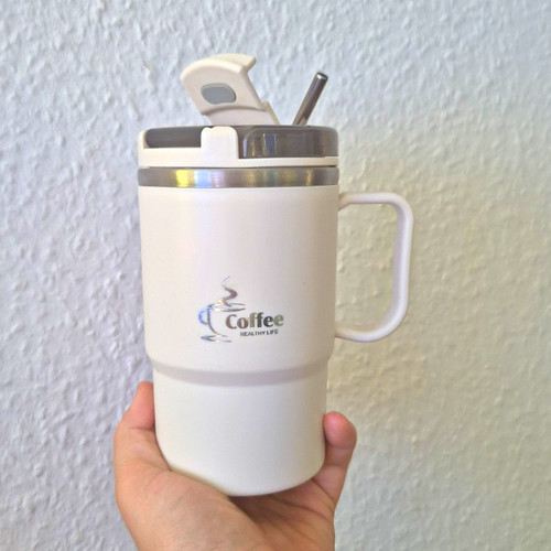 Thermobecher weiß grau mit - thermobecher, weiß/grau