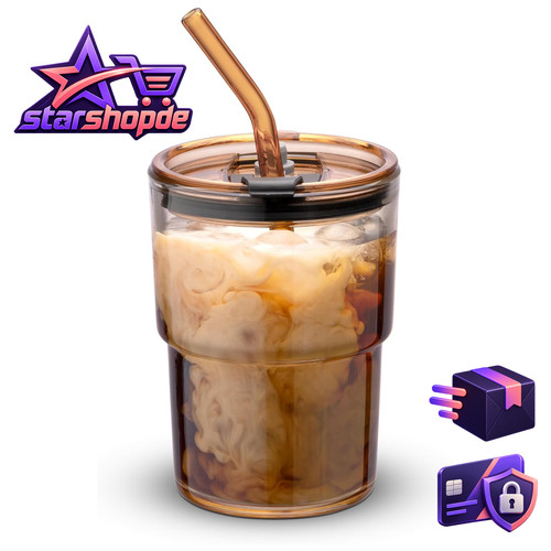 Glasbecher 400ml mit strohhalm - glasbecher,